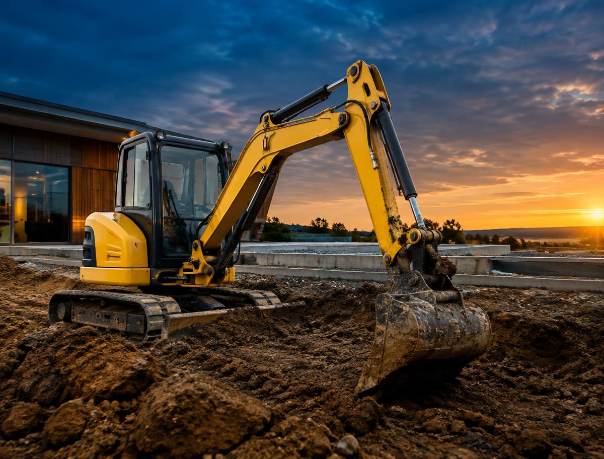 Gelber Bagger auf einer Baustelle