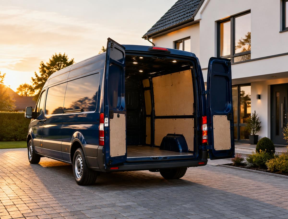 Transporter vor einem Wohnhaus